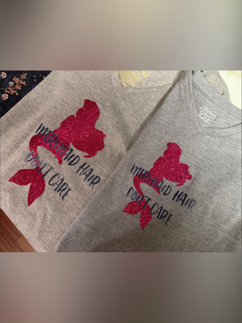 Faded Glory Grey Kids Sweatshirt with Pink Glitter Mermaid Graphic